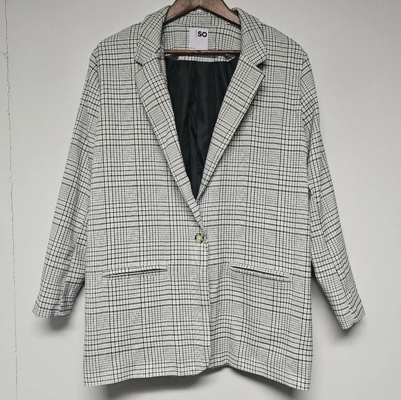 SO Oversized Plaid Blazer Pink Yellow White Black Green Blue Academia Office - Picture 1 of 10